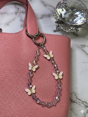 Pink Leather Tote with Beaded Butterfly Charm